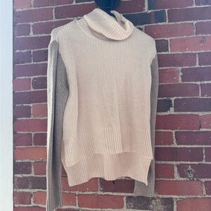 Lulu's Two-Tone Turtleneck Sweater in Cream & Taupe
